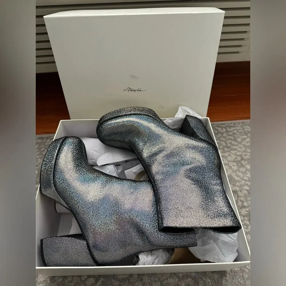 NWT 3.1 Phillip Lim Women's Naomi Shimmery Platform Booties in Gray Size US 9.5